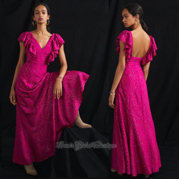 RARE NWT ANTHROPOLOGIE HUTCH Ruffled Shimmer Maxi Dress. Size 12/L - Picture 11 of 16